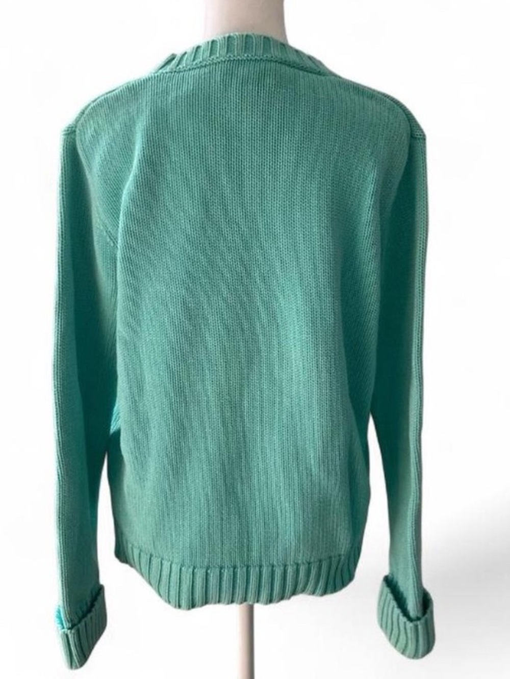 Lauren Ralph Lauren Vintage Chunky Knit Turquoise V Neck Sweater size Large - Picture 3 of 7